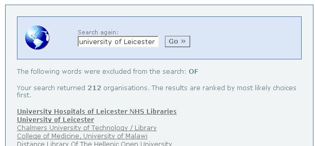 image of university of leicester selection point for athens authentication 