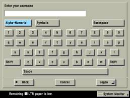 Photocopier login screen