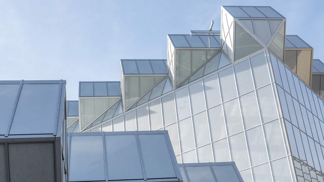 Outside view of the unique Engineering Building roof