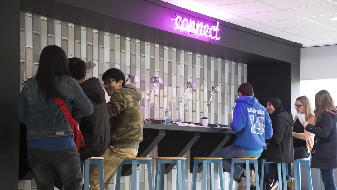 Students working inside the George Porter Building