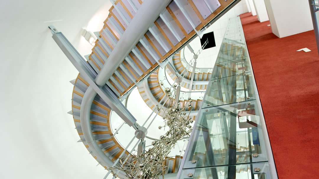 The spiral staircase inside the Henry Wellcome Building