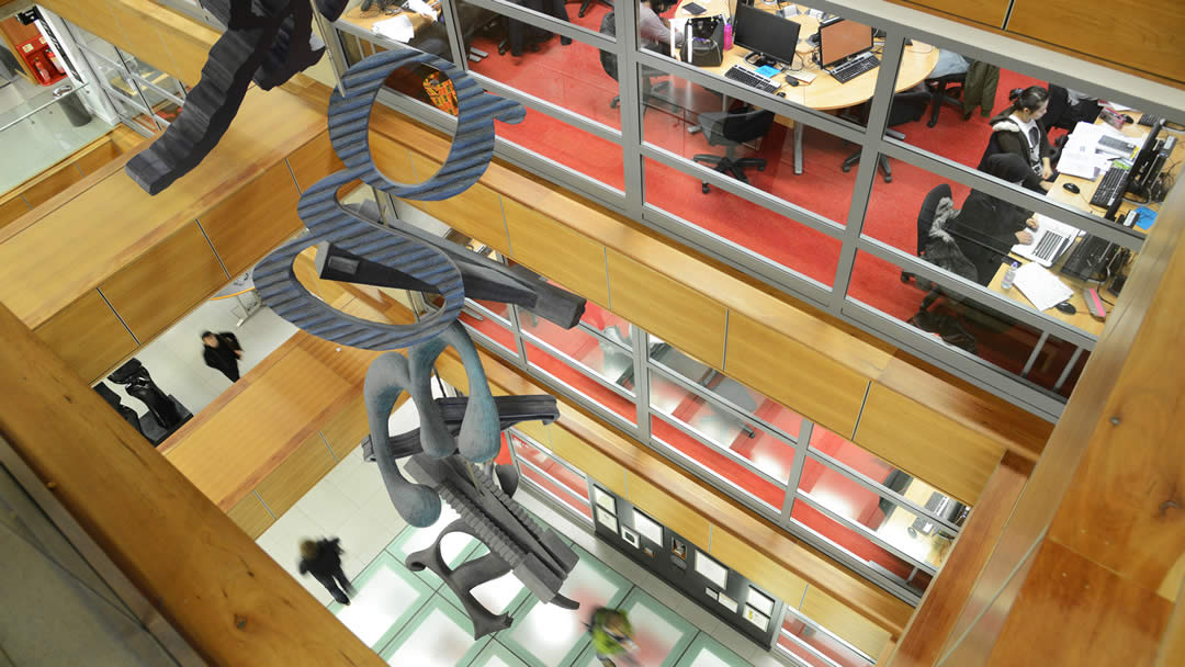 Inside view of the Charles Wilson library showing the different levels