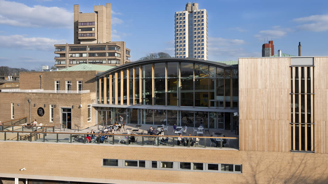 Outside view of the Students' Union and other buildings