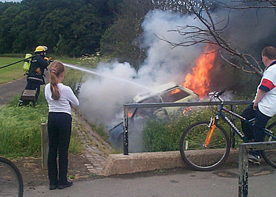 photo of burning car